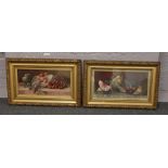 Two gilt framed early 20th century oils on canvas both still lives, signature indistinct.