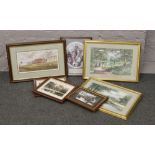 A collection of framed prints to include Terry Harrison sport scenes, mining related print etc.