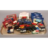 A tray of boxed and unboxed Diecast metal model vehicles including Lledo, Matchbox etc.