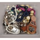 A tray of modern costume jewellery necklaces.