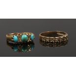 An 18ct gold turquoise and diamond ring (AF) along with a 9ct gold seven stone diamond ring.