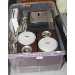 A box of electrical items to include Nintendo Wii games console and a Philips micro hi fi system and