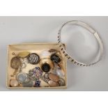 A quantity of silver jewellery including drop earrings set with opalescent stones, a bangle, fobs,