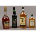 Four bottles of alcohol 1 litre Teachers Highland cream Scotch Whisky, Martell fine Cognac Mathers