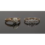 A 9ct gold and platinum diamond ring, along with another 9ct gold and diamond ring, size O