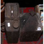 A vintage Jerry can with broad arrow mark, dated 1945, along with a similar oil can, stamped