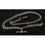 A silver Albert chain with base metal clasp, T- bar stamped 925.