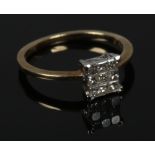 A 9ct gold 9 stone diamond ring, size M.