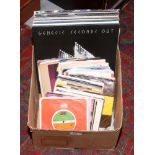 A box of mainly rock L.P and single records to include AC/DC, The Rolling Stones, Deep Purple etc.