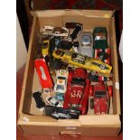 A box of Diecast vehicles to include Burago, Lledo and Lesney examples.