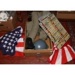 A group of reproduction military items including, a US Navy steel helmet, U.S Navy Kapok life