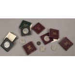 A box of six 1951 crowns in boxes with papers, along with three loose crowns two dated 1960 and