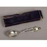 A cased silver shooting themed presentation spoon inscribed Barry 1929 Inter Ranks Competition