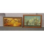 Two large framed oils on board, maritime scenes one signed G. E. Branson.