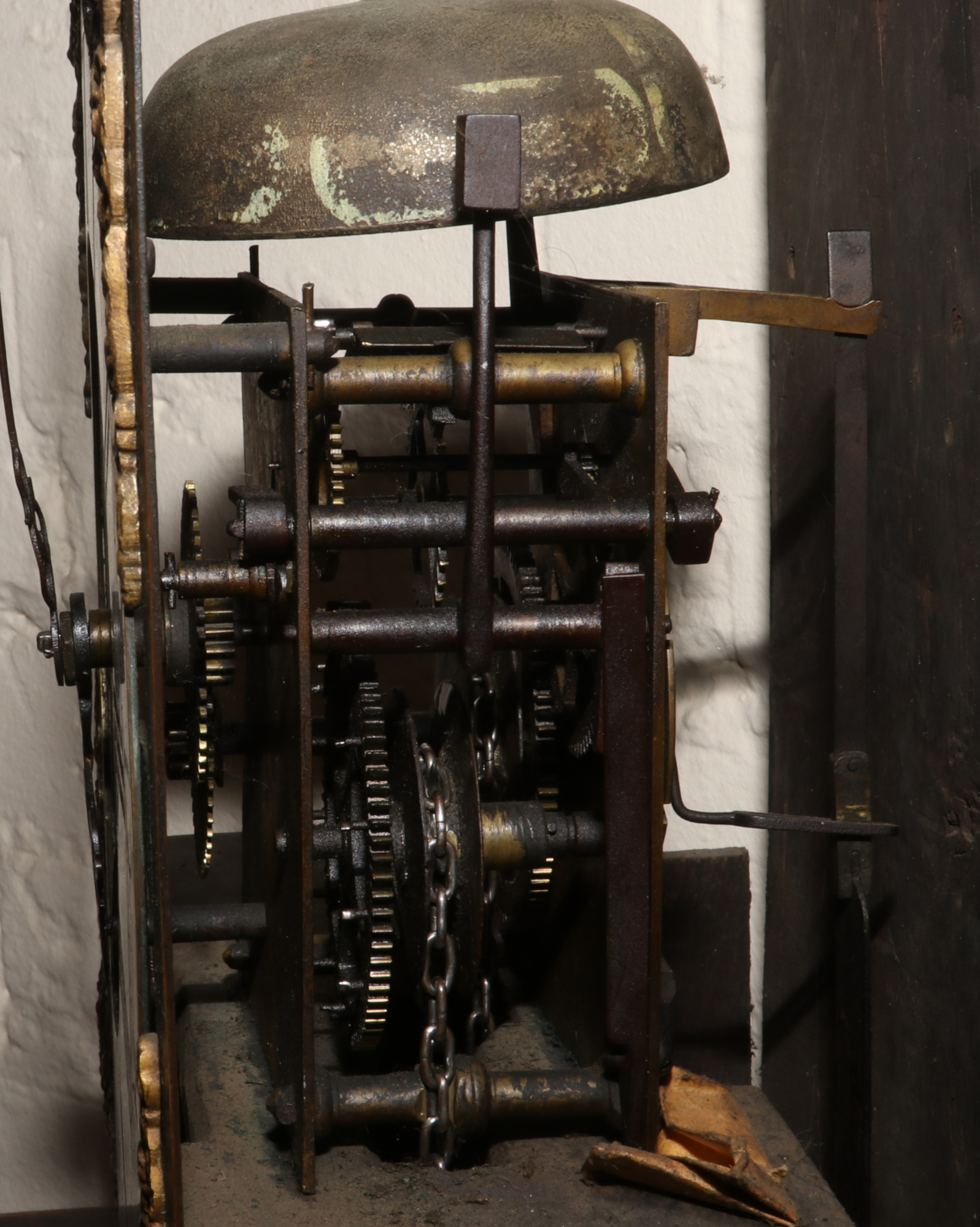 A Georgian oak 30 hour longcase clock with brass dial signed John Woodall / Willis Harthill with - Image 6 of 7