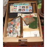 A box of world stamps, loose and in albums to include collectors books.