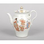 A Japanese Meiji period Kutani coffee pot and cover. Painted with ladies and children under a simple