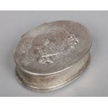 A Victorian silver table snuff box of ovoid form possibly by Isidor Weil. With repousse decoration