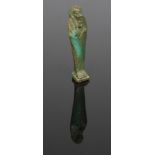 An ancient Egyptian green stone shabti, 10cm.