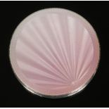 An Art Deco circular silver and pink guilloche enamel powder compact by Henry Clifford Davis.