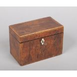 A Regency yew wood tea caddy. With chequered banding and bone escutcheon. Along with a Victorian