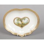 A Derby heart shaped dessert dish by George Complin. With gilt borders and a heart shaped panel