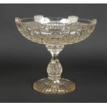 A Victorian cut glass pedestal bowl / centrepiece raised on a star cut circular plinth, 23.5cm.