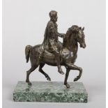An early 20th century French bronze equestrian figure. Formed as a mounted Ancient Greek figure.