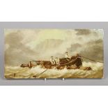 A Burmantofts tile painted with impasto enamel. Depicting a maritime scene with a shipwreck and
