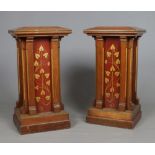 A pair of Victorian Gothic revival oak columns in the manner of A. W. N. Pugin. With painted