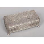 World War I interest. An early 20th century silver plated cigarette box, decorated with a battle