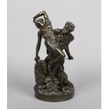 A 19th century French patinated bronze figure of a Greek God and companion. The bearded deity is
