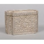 A Continental silver casket with reeded corners and repousse panels decorated with flowers, 9.5cm