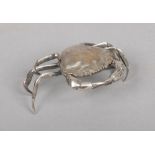 A novelty silver plated salt seller. Formed as a crab and with hinged cover, 9cm wide.