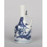 An antique Chinese transitional style blue and white bottle ewer. With scrolling handle having