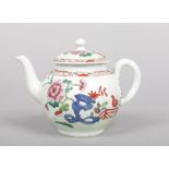 A Richard Chaffers Liverpool teapot and cover. Painted in the famille rose style with a garden