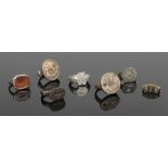 Seven antique seal rings. Including intaglios and one carved with Arabic script to a canted