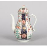 A Worcester coffee pot and cover with floral moulded finial. Painted with the Rich Queens pattern