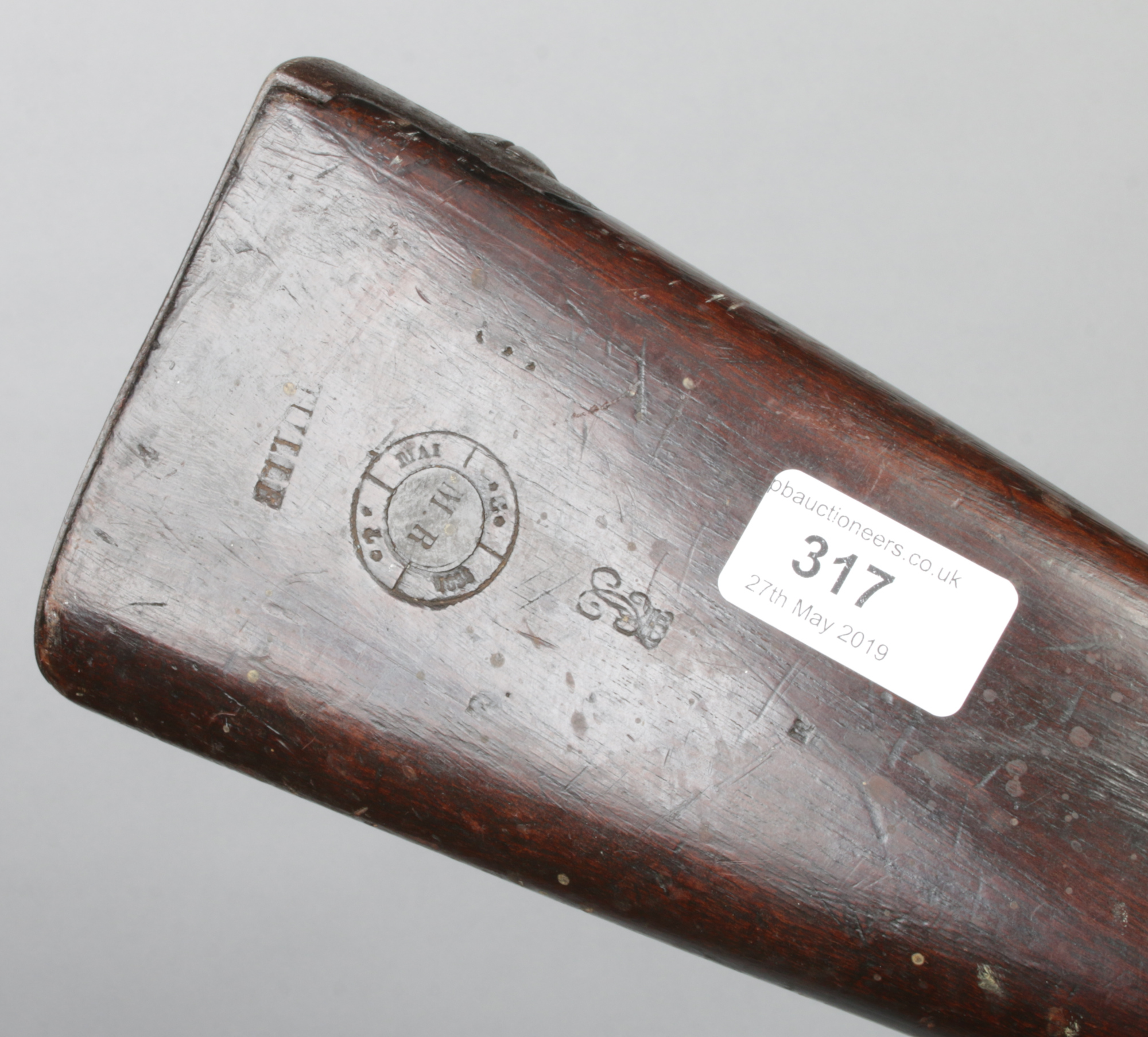 A 19th century French percussion cap musket. With walnut fullstock and socket bayonet. Lock plate - Image 8 of 8