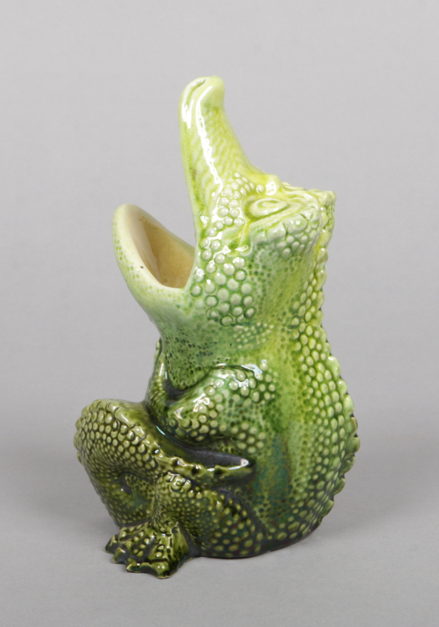 A Burmantofts Faience model of a grotesque crocodile. Modelled in seated pose with a gaping mouth - Image 2 of 2