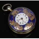 An early 19th century Swiss jacquemart automaton quarter chiming pocket watch. With enamel dial