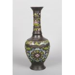 A large early 20th century Chinese bronze bottle vase with champleve enamel decoration, 51.5cm.