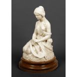 Metello Motelli (Italian fl. 1851-1894) carved marble sculpture. Study of a pensive kneeling