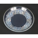 A Rene Lalique Art Deco small opaline glass dish in the Marienthal design. Decorated to the
