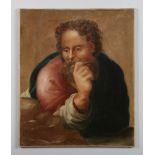 A 19th century unframed oil on canvas. Religious school, portrait of a pensive Saint, 60cm x 51cm.