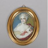 A 19th century French portrait miniature of a lady in oval gilt frame. Signed Boucher, 9cm x 7cm.