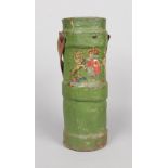 A 19th century leather and canvas shell carrier. Painted green and bearing the Royal Coat of Arms,