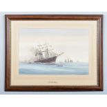 J. Hall, framed American Civil War maritime watercolour. Titled Alabama, and depicting her sinking