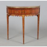 A 19th century Dutch demi lune marquetry satinwood table. With gilt metal gallery and having tambour