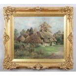 James Taylor, gilt framed oil on canvas. Thatched cottage, signed and dated 1938, 49cm x 59cm.